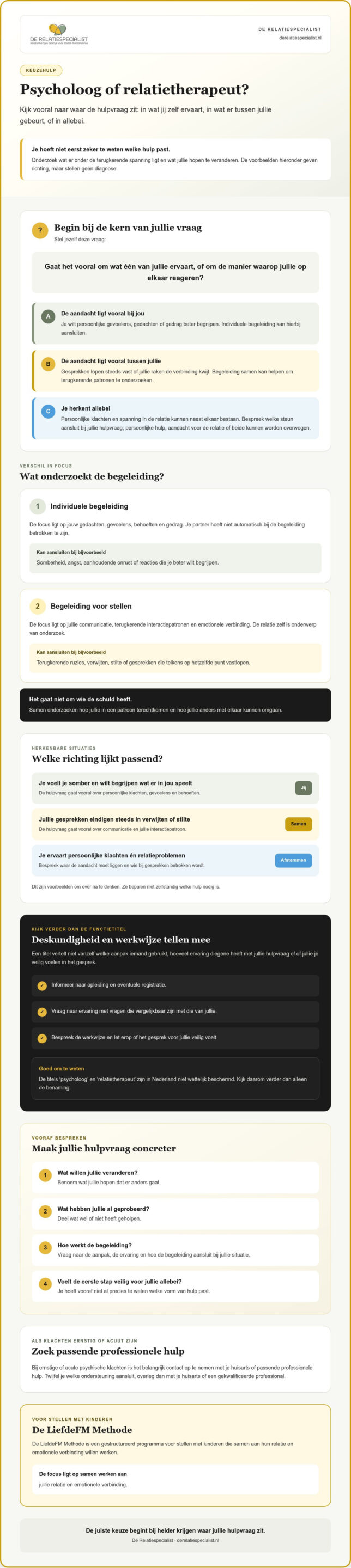 Psycholoog of relatietherapeut kiezen: wat past bij jullie hulpvraag?